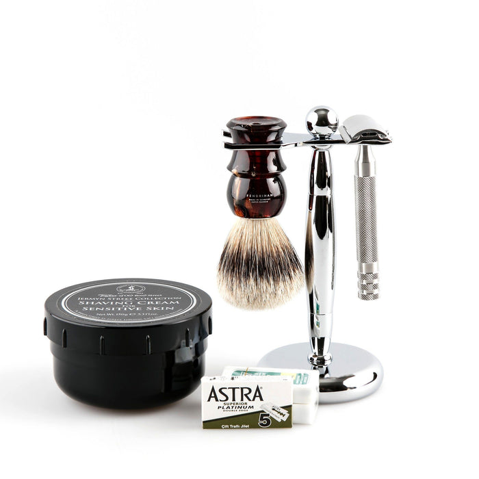 5-Piece Wet Shaving Set with Fendrihan Full Stainless Steel Safety Razor, Save $25 Shaving Kit Fendrihan Tortoise Artist 