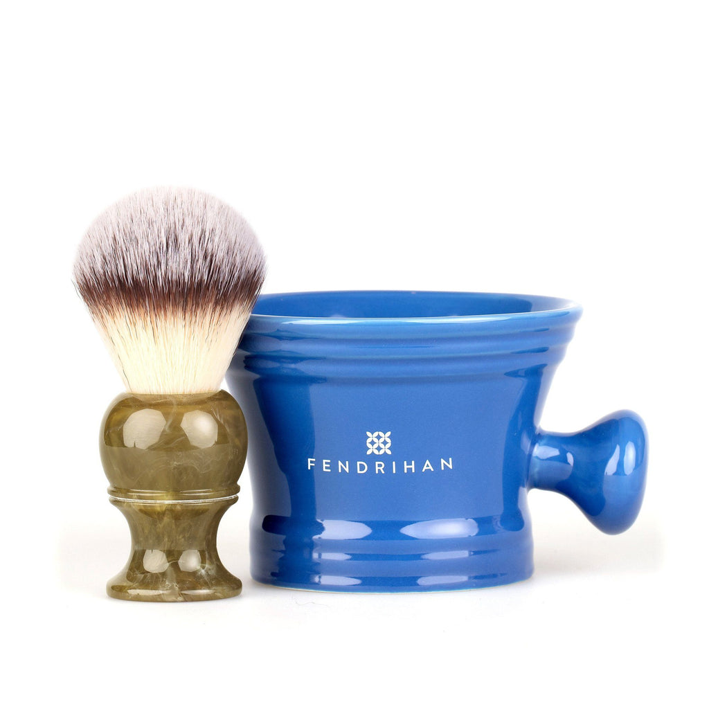 Fendrihan Synthetic Shaving Brush and Moderno Apothecary Shaving Mug, Save $10 Shaving Kit Fendrihan Azul Imitation Badger - Faux Horn Resin Handle 