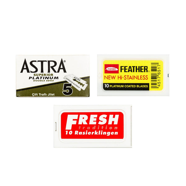 30pc Razor Blade Sampler: Fresh, Feather and Astra Platinum — Fendrihan