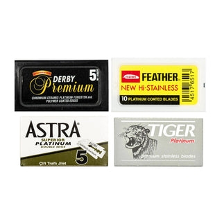 35pc Razor Blade Sampler: Derby Premium, Feather, Astra and Tiger Platinum Razor Blades Fendrihan 