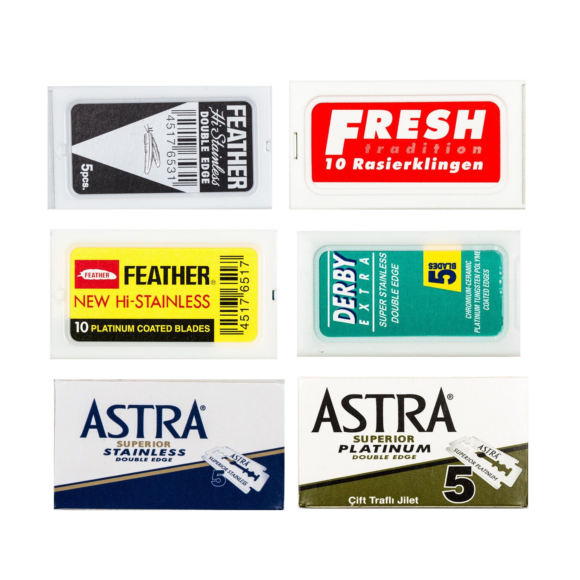 60pc Safety Razor Blade Sampler: Derby, Fresh, Astra, Feather – Fendrihan