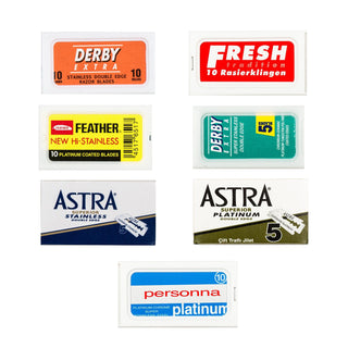 70pc Razor Blade Sampler: Derby, Astra, Feather, Fresh, Personna Razor Blades Fendrihan 