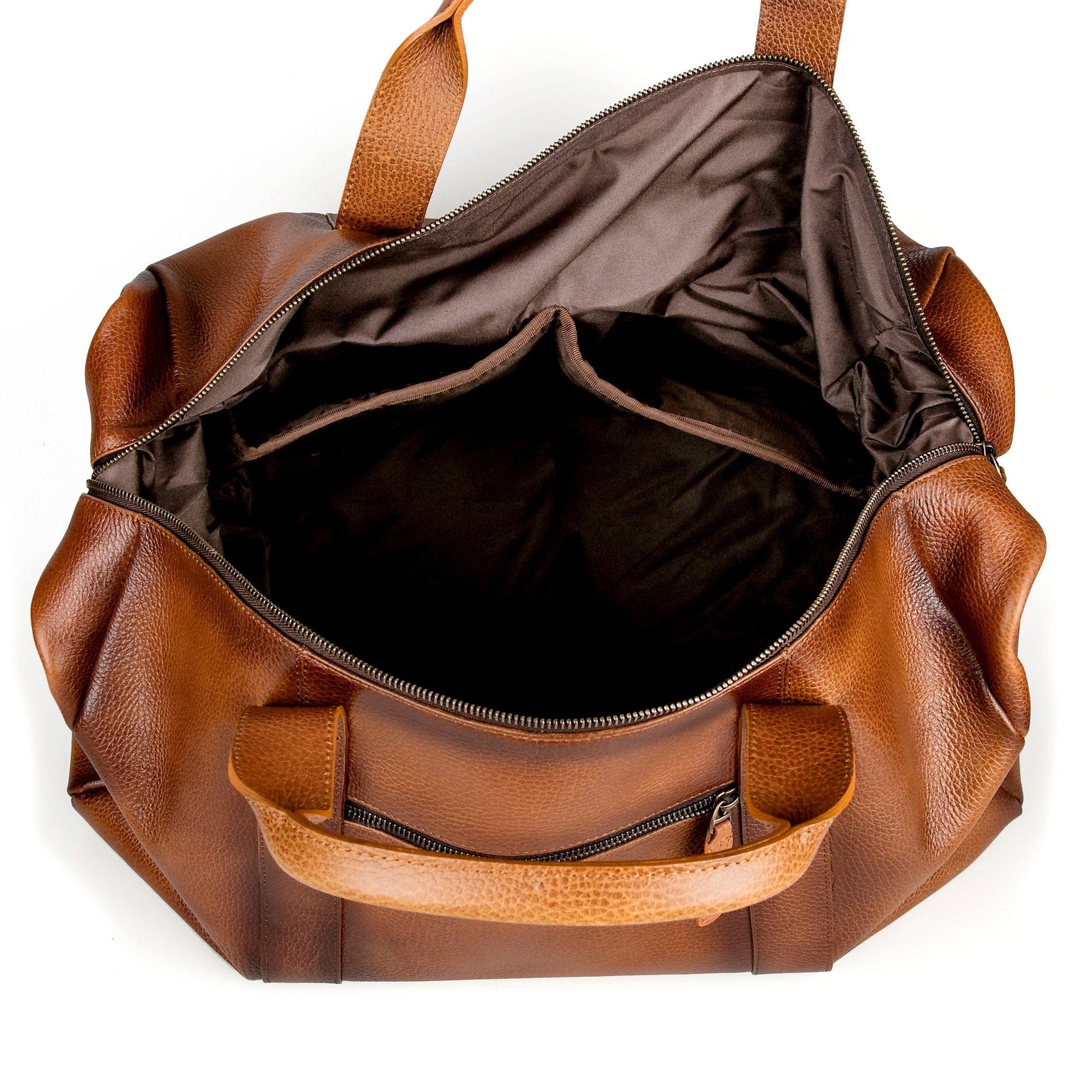 Fendrihan Pebbled Leather Travel Bag, Cognac Leather Bag Fendrihan 