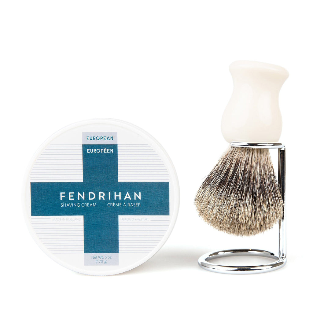 Fendrihan Shaving Cream and Fendrihan Shaving Brush Set, Save $10 Shaving Kit Fendrihan Pure Grey Badger - White Handle Euro 
