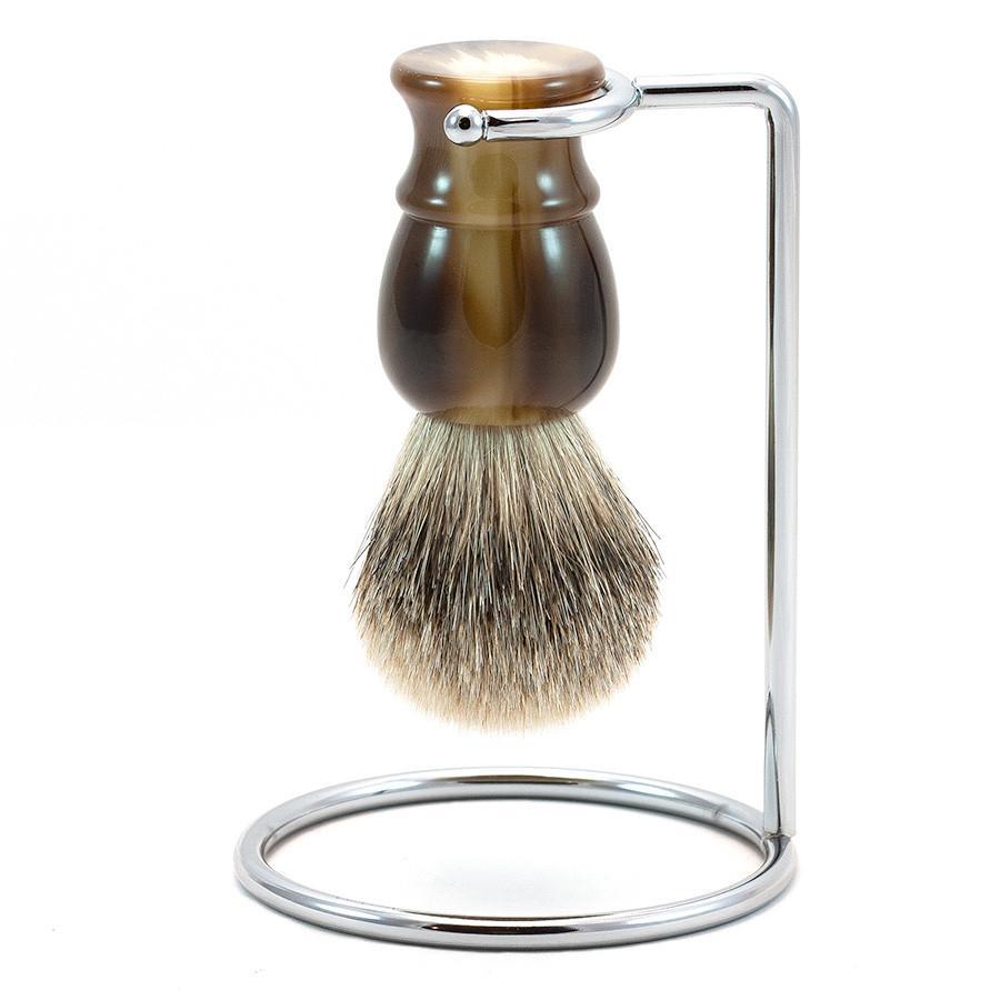 Fendrihan Classic Silvertip Shaving Brush & Metal Stand Badger Bristles Shaving Brush Fendrihan Faux Horn 