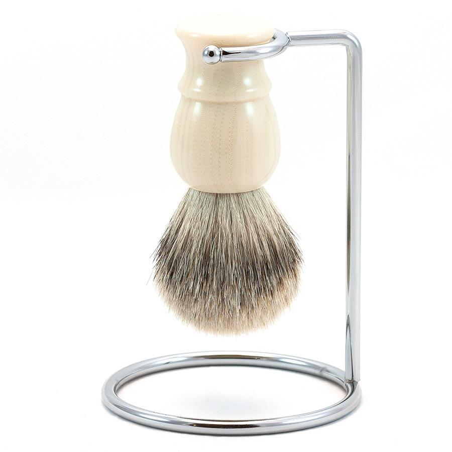 Fendrihan Classic Silvertip Shaving Brush & Metal Stand Badger Bristles Shaving Brush Fendrihan Faux Ivory 