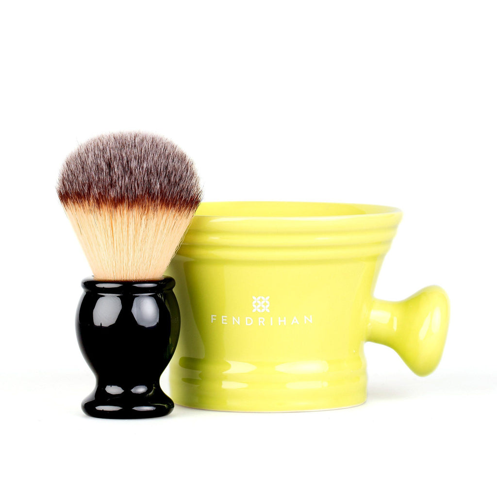 Fendrihan Synthetic Shaving Brush and Moderno Apothecary Shaving Mug, Save $10 Shaving Kit Fendrihan Lima Plisson Type Bristles - Black Handle 