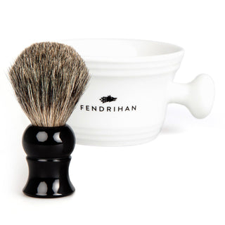 Fendrihan Pure Badger Shaving Brush and Porcelain Shaving Bowl, Save $10 Shaving Kit Fendrihan Black White 