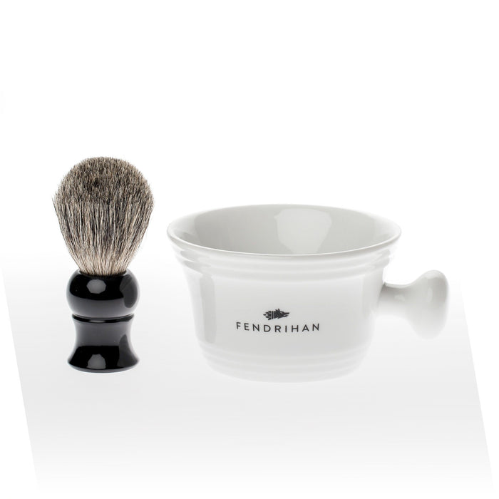 Fendrihan Pure Badger Shaving Brush and Porcelain Shaving Bowl, Save $10 Shaving Kit Fendrihan 