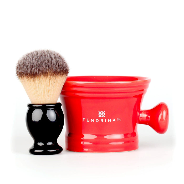 Fendrihan Synthetic Shaving Brush and Moderno Apothecary Shaving Mug, Save $10 Shaving Kit Fendrihan Rojo Plisson Type Bristles - Black Handle 