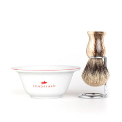 Fendrihan Porcelain Shaving Bowl and Classic Pure Grey Badger Shaving Brush with Metal Stand Set, Save $10 Shaving Set Fendrihan Red Faux Horn 