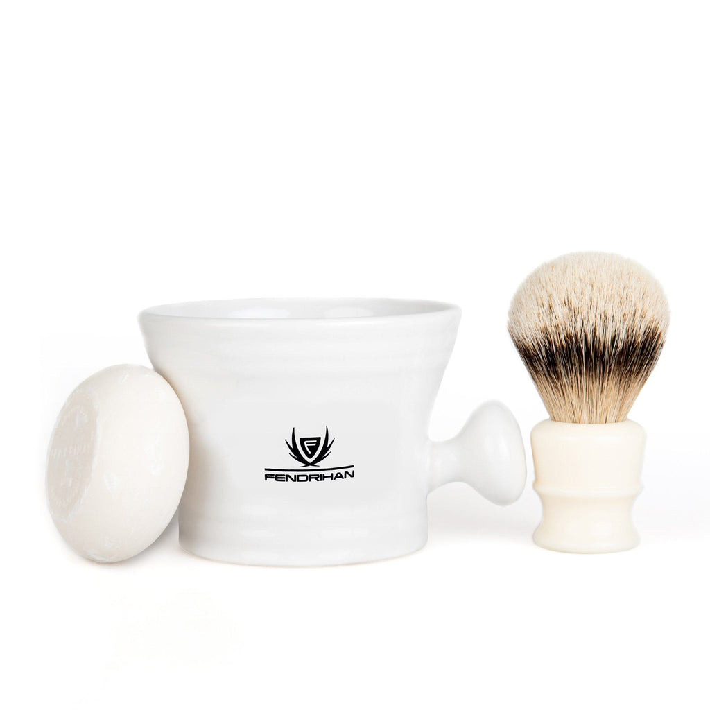 Fendrihan High Mountain White Badger Shaving Brush and Shaving Mug Set, Save $25 Shaving Kit Fendrihan 