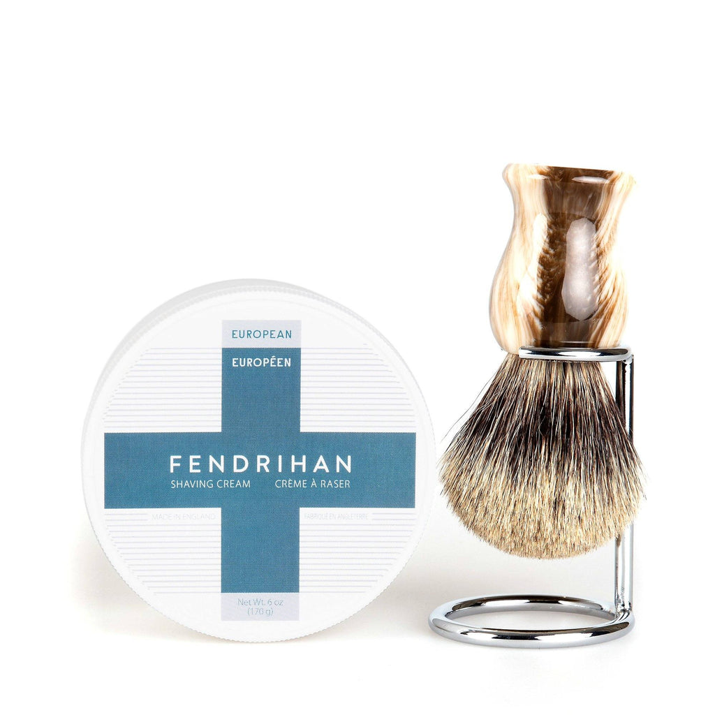 Fendrihan Shaving Cream and Fendrihan Shaving Brush Set, Save $10 Shaving Kit Fendrihan Pure Grey Badger - Faux Horn Handle Euro 
