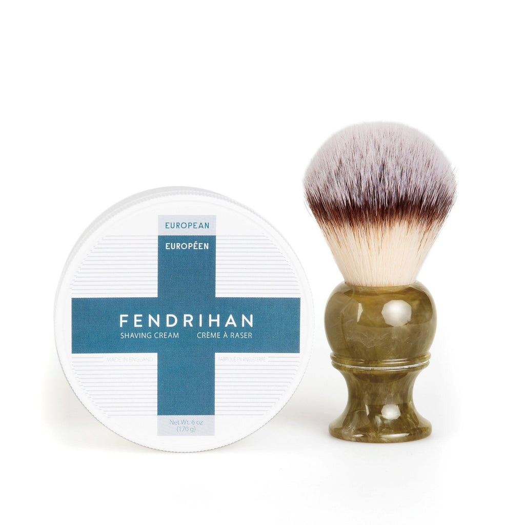 Fendrihan Shaving Cream and Fendrihan Shaving Brush Set, Save $10 Shaving Kit Fendrihan Synthetic Silvertip - Faux Horn Resin Handle Euro 