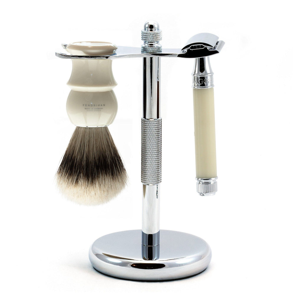 3-Piece Classic Wet-Shaving Set w Edwin Jagger Razor, Save $10 Shaving Kit Fendrihan Ivory 