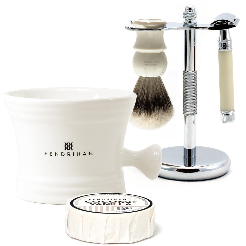 5-piece Wet Shaving Set with Edwin Jagger Classic Razor, Save $30 Shaving Kit Fendrihan Ivory Coconut & Vanilla 