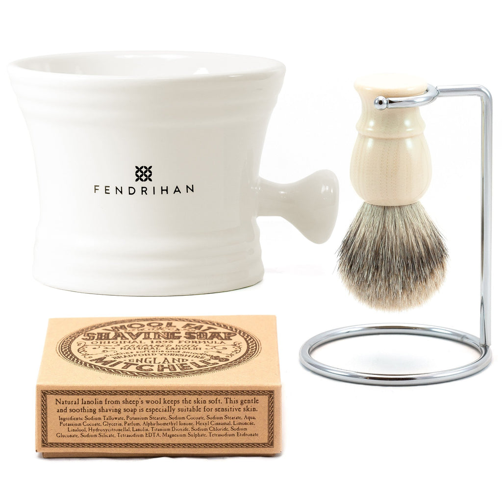 Lather Machine Combo with Mitchell's Wool Fat Shaving Soap, Save $20 Shaving Kit Fendrihan Ivory 