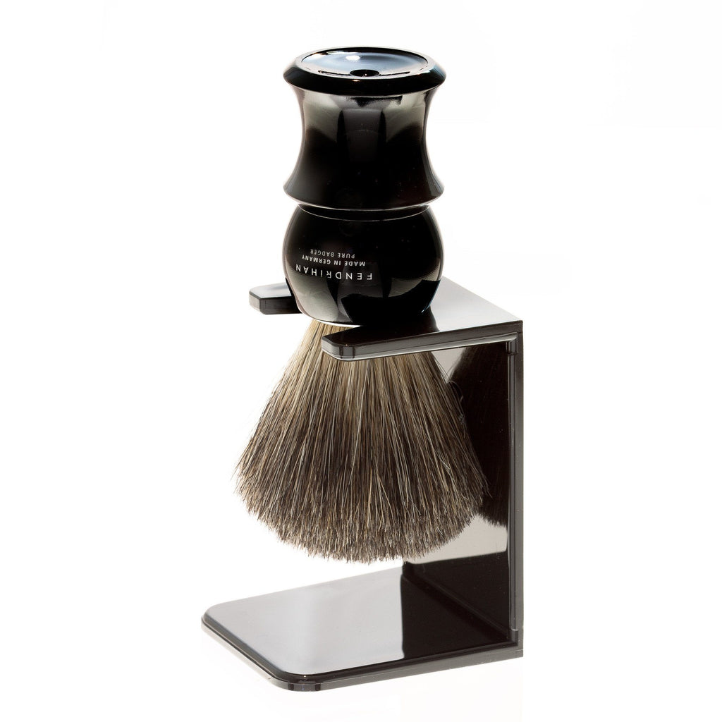 Fendrihan Pure Badger Shaving Brush with Stand, Black Handle Badger Bristles Shaving Brush Fendrihan 
