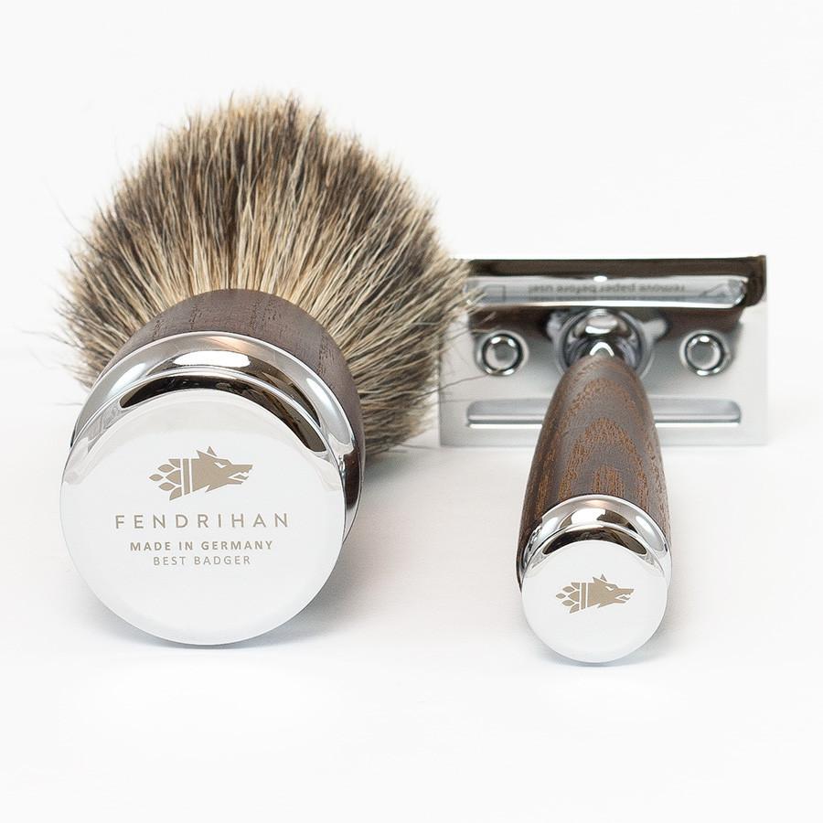 Dacian Draco 4-Piece Shaving Set with Safety Razor and Best Badger Brush, Ash Wood Handles Shaving Kit Fendrihan 