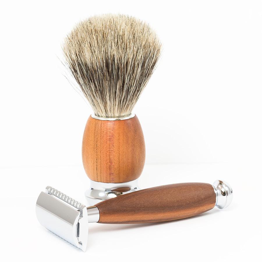 Dacian Draco 4-Piece Shaving Set with Safety Razor and Best Badger Brush, Plum Wood Handles Shaving Kit Fendrihan 