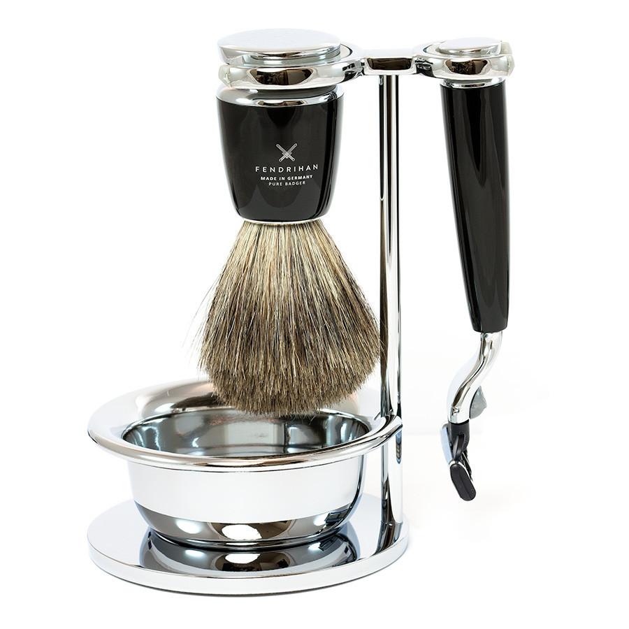 Fendrihan 4-Piece Shaving Set with Gillette Mach3 Razor and Pure Badger Brush, Black Shaving Kit Fendrihan 