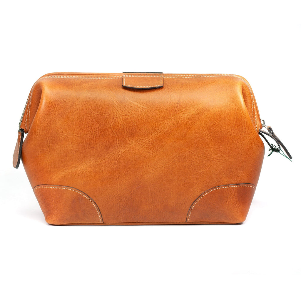 F. Hammann Leather Toiletry Bag with Metal Frame, Extra Large Toiletry Bag F. Hammann Matte Cox Orange 