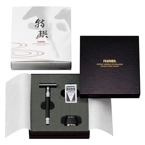 Feather WS-D2S Double Edge Stainless Steel and Wood Safety Razor, with Stand Double Edge Safety Razor Feather 