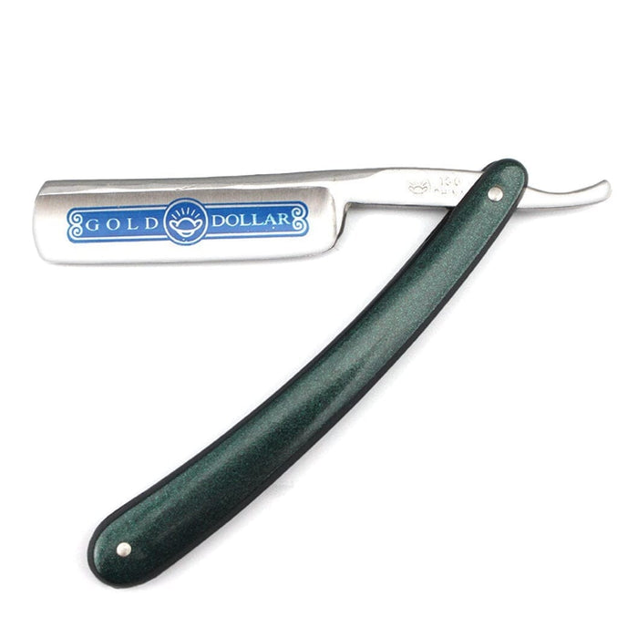 Gold Dollar 100 Round Point Straight Razor 6/8", Dark Green Handle Straight Razor Gold Dollar 