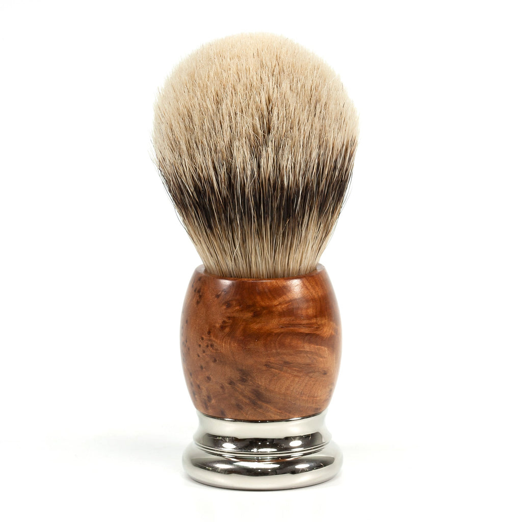H.L. Thater 4292 Precious Woods Series 3-Band Silvertip Shaving Brush with Burl Wood Handle, Size 6 Shaving Brushes Heinrich L. Thater 