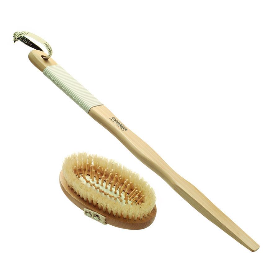 Hydrea London Pure Bristle Bath and Massage Brush, Wood and Rubber Detachable Handle Bath Brush The Natural Sea Sponge Co 