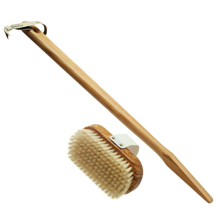 Hydrea London Pure Bristle Bath Brush, Olive Wood Detachable Handle Bath Brush The Natural Sea Sponge Co 