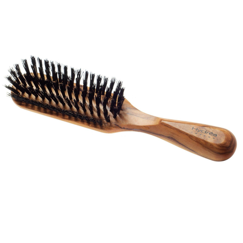 Hydrea London Olive Wood Rectangular Hair Brush With Pure Wild Boar Bristle Hair Brush The Natural Sea Sponge Co 