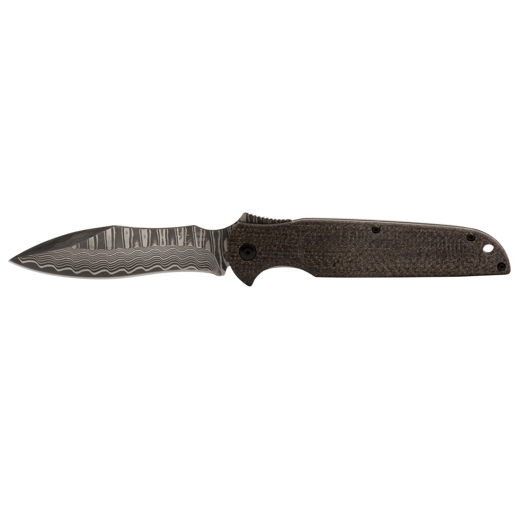 Hikari Higo Style Damascus Steel Folding Knife, Milled Canvas Micarta Handle Pocket Knife Japanese Exclusives 