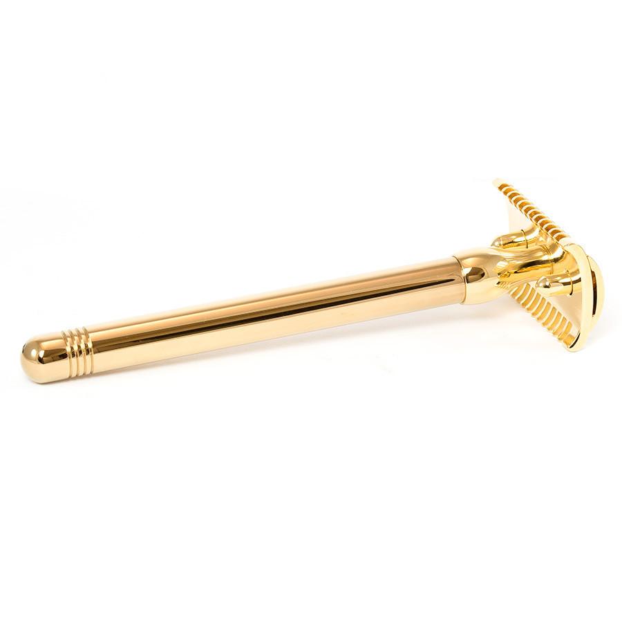 Joris 24k Gold Plated Classic Open Comb Double-Edge Safety Razor, Sleek Handle Double Edge Safety Razor Plisson - Joris 