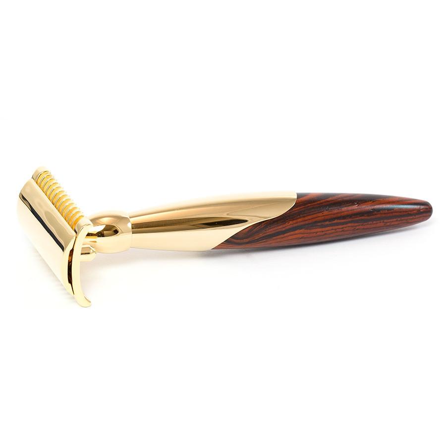 Joris 24k Gold Plated "Odyssey" Open Comb Safety Razor, Rosewood Handle Double Edge Safety Razor Plisson - Joris 