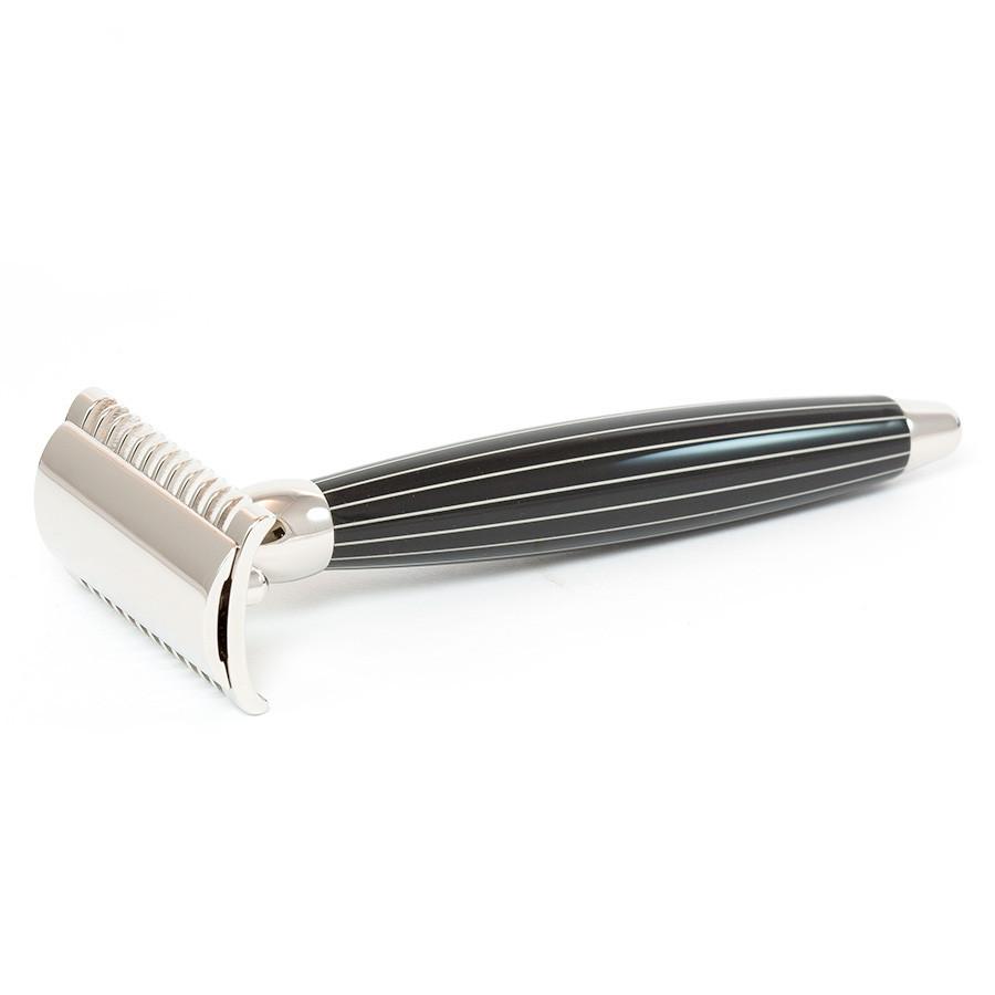 Joris Palladium-Plated Classic Open Comb Double-Edge Safety Razor, Retro Pinstripe Handle Double Edge Safety Razor Plisson - Joris 