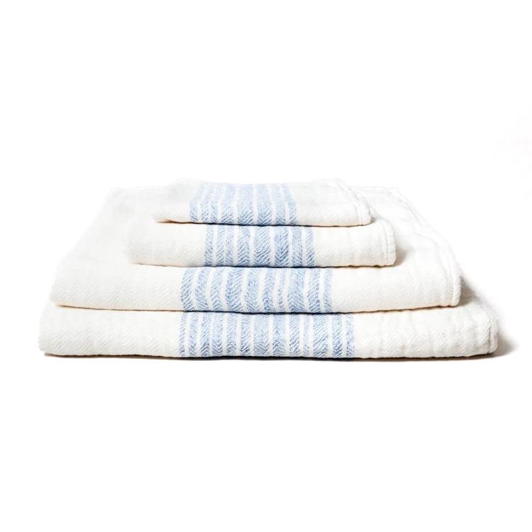 Kontex Flax Line Organic Towel, Ivory with Stripes Bath Towel Japanese Exclusives Washcloth (35 x 35 cm) Blue 