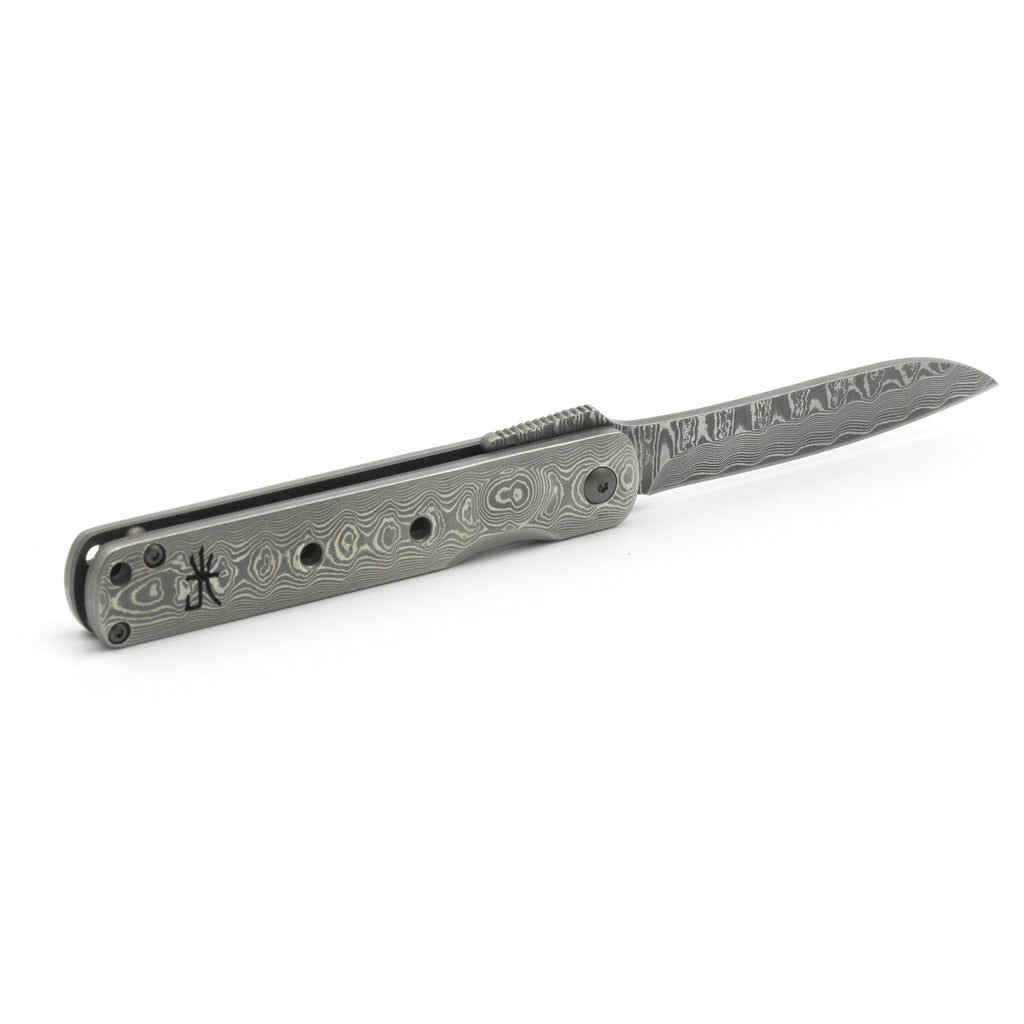 Hikari 106AY Higo Folding Knife, Damascus Steel Blade and Handle, Drop Point Style Pocket Knife Japanese Exclusives 