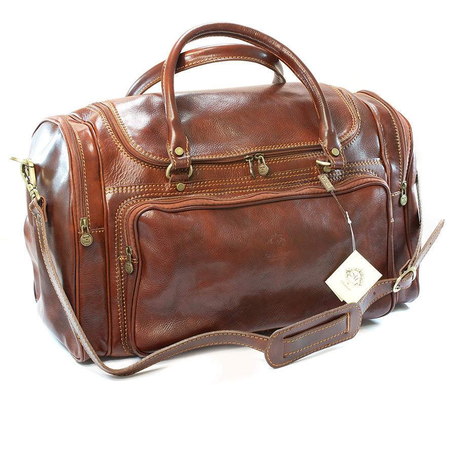 Manufactus Nerone Medium-Size Leather Duffle Bag, Tobacco Leather Bag Manufactus by Luca Natalizia 