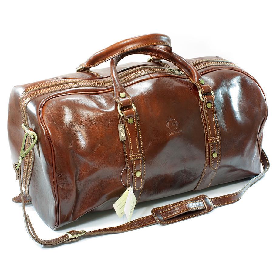 Manufactus Cesare Medium-Size Leather Travel Bag, Tobacco Leather Bag Manufactus by Luca Natalizia 