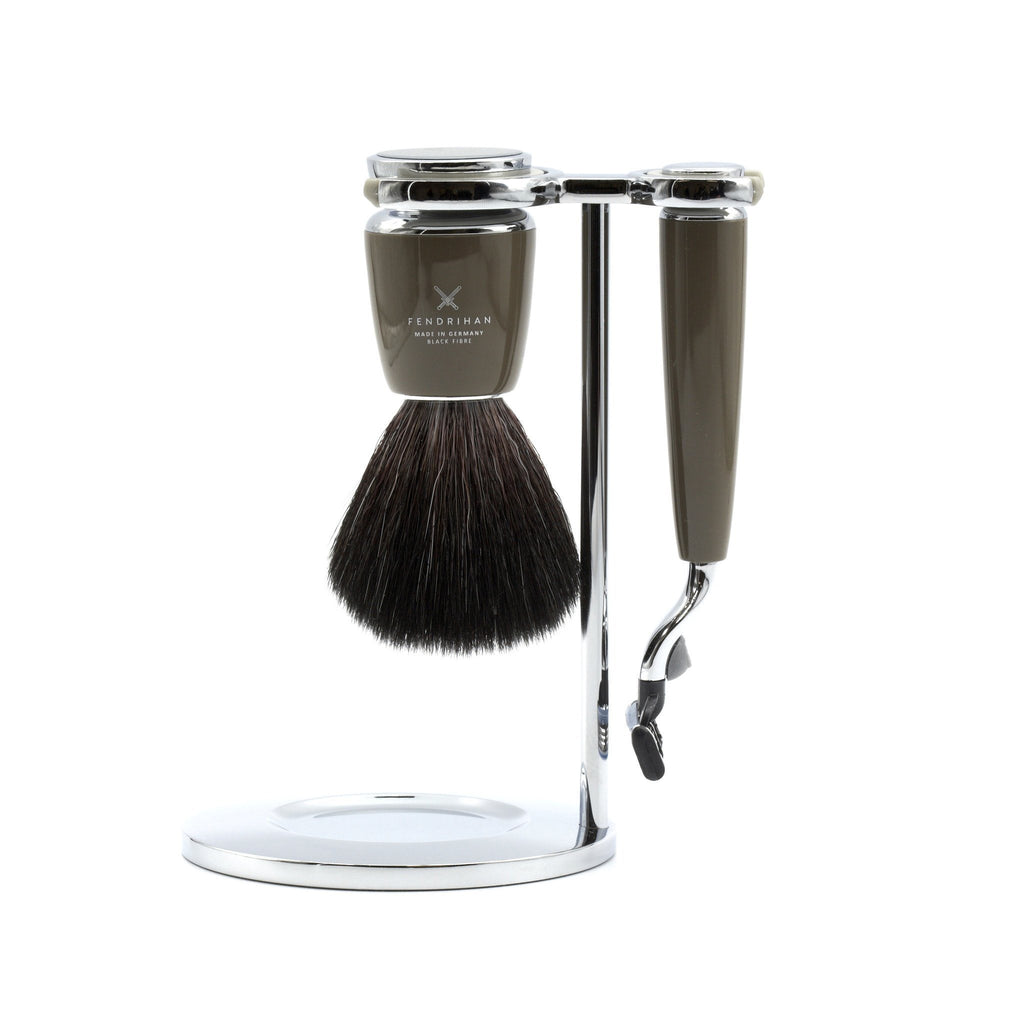 Fendrihan 4-Piece Shaving Set with Gillette Mach3 Razor and Black Fiber Brush, Stone Shaving Kit Fendrihan 