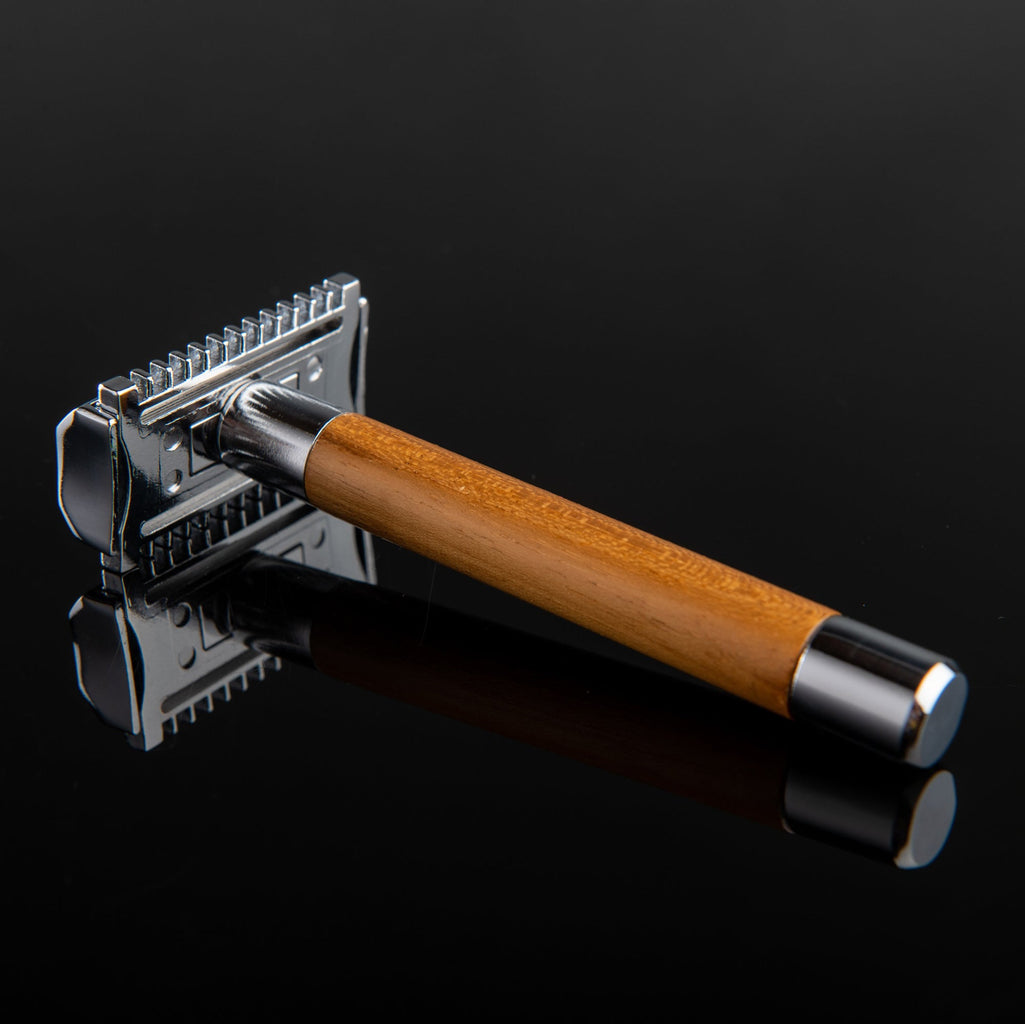 MAG T Alpha Open Comb Double Edge Safety Razor, Teak Wood Handle ...