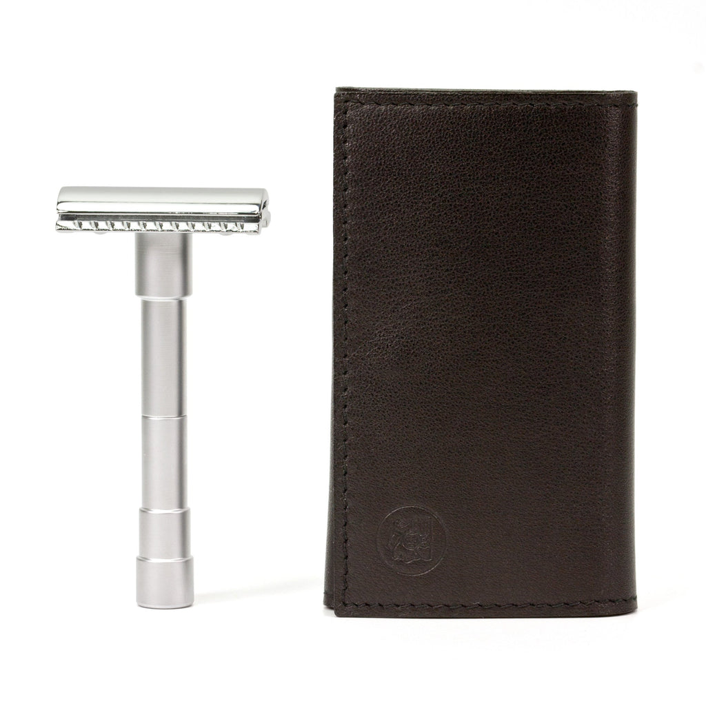 Merkur 46C 3-Piece Travel Razor in Leather Case Double Edge Safety Razor Merkur 