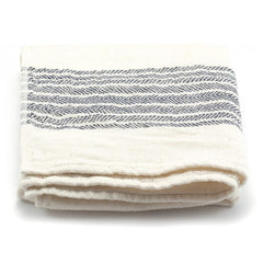 Kontex Flax Line Organic Hand Towel, Ivory with Navy Stripes Bath Towel Japanese Exclusives 