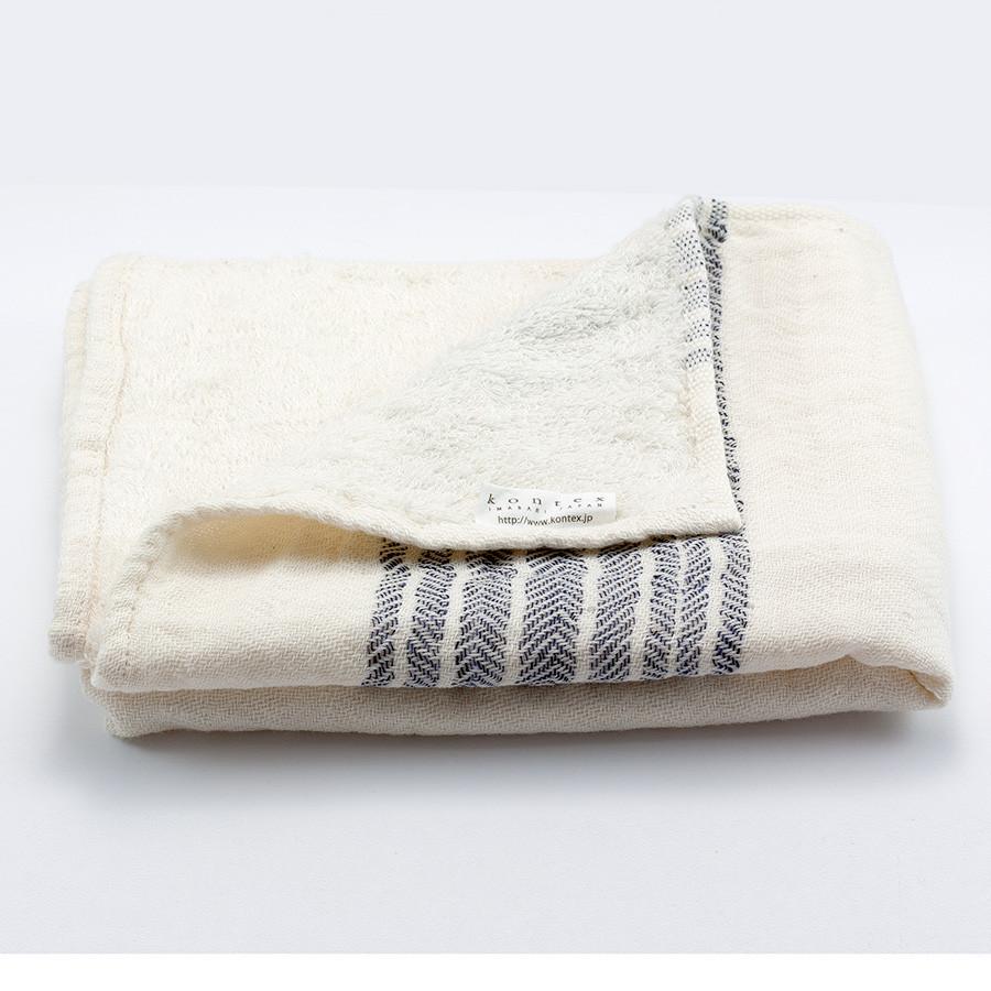 Kontex Flax Line Organic Hand Towel, Ivory with Navy Stripes Bath Towel Japanese Exclusives 