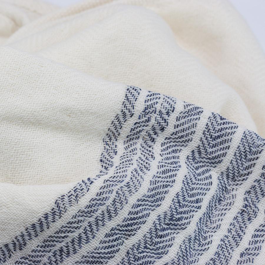 Kontex Flax Line Organic Hand Towel, Ivory with Navy Stripes Bath Towel Japanese Exclusives 