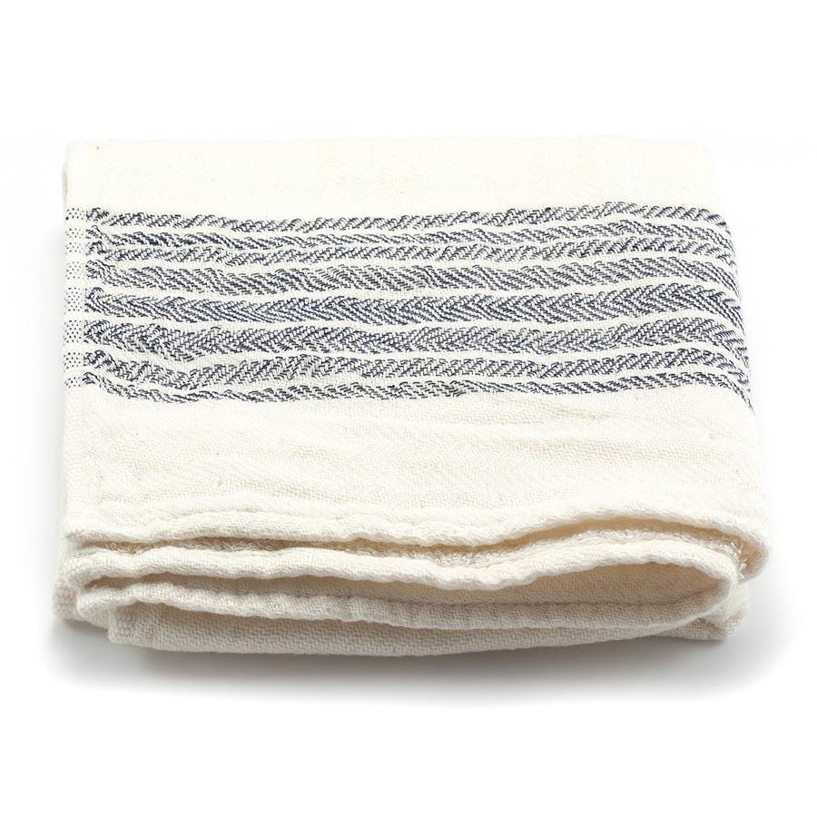 Kontex Flax Line Organic Hand Towel, Ivory with Navy Stripes Bath Towel Japanese Exclusives 