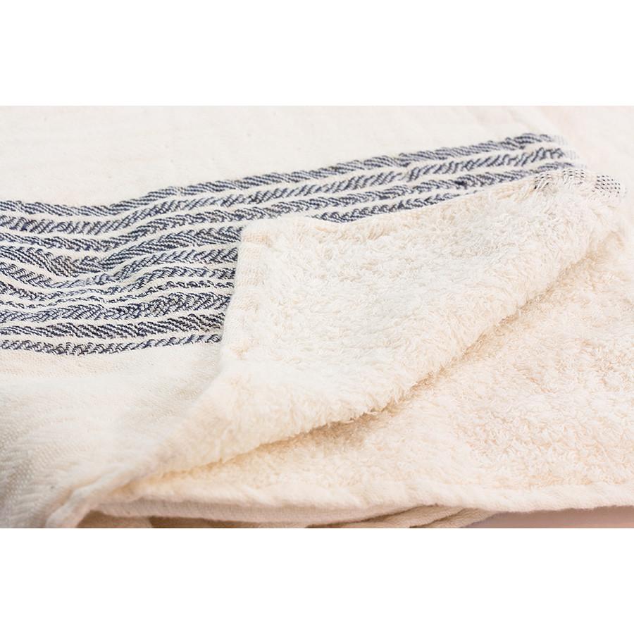 Kontex Flax Line Organic Towel, Ivory with Navy Stripes Bath Towel Japanese Exclusives 