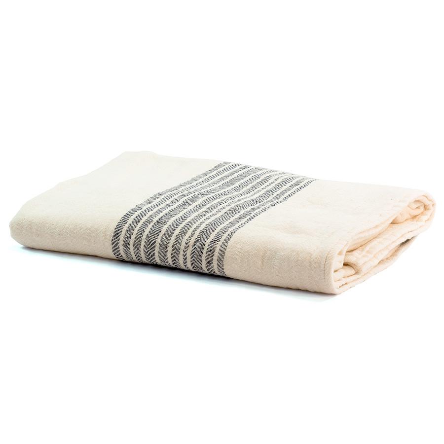 Kontex Flax Line Organic Towel, Ivory with Navy Stripes Bath Towel Japanese Exclusives 