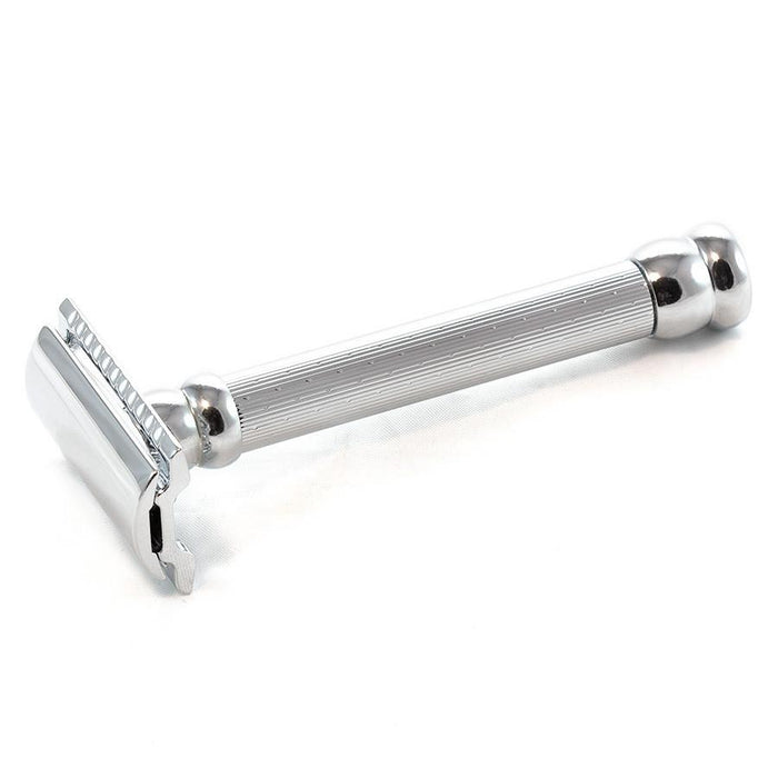 Merkur 47C Polished Chrome Engine-Turned Long Handle Safety Razor Double Edge Safety Razor Merkur 